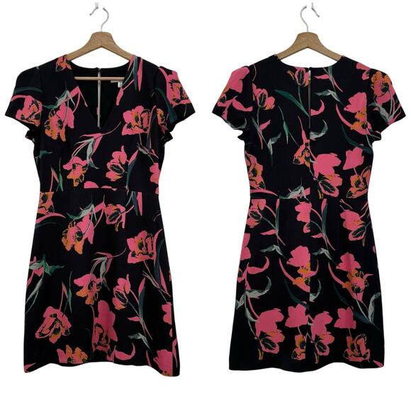 Milly Atalie Floral Print Pegged V-Neck Short Sleeve Tailored Mini Dress Size 4 - Picture 15 of 15